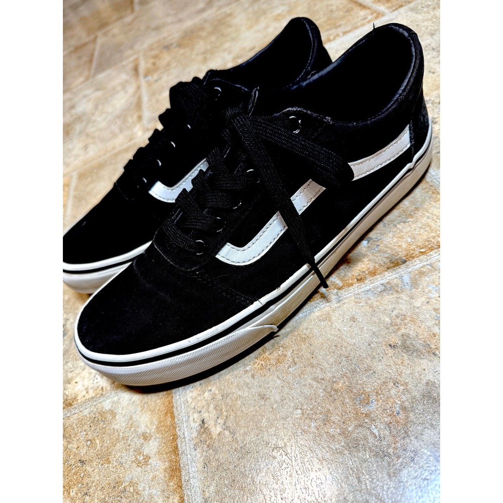 Vans Ward Low Top Sneakers Black White Canvas Skate Shoes Mens 8.5 Womens 10